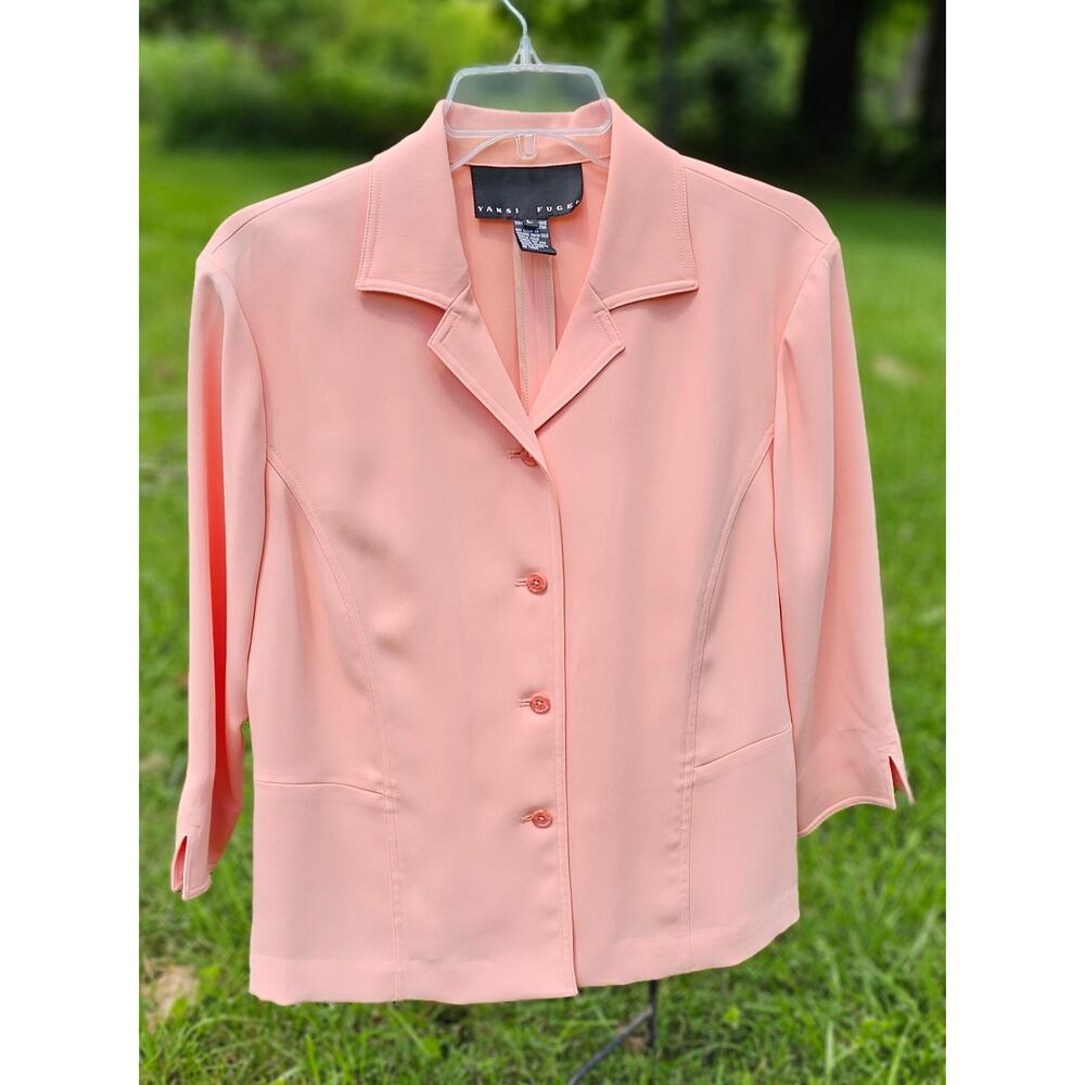 Vintage Yansi Fugel Peach Button Down Blouse Quiet Luxury Corporate Siren Sz Lg